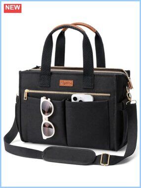 Canvas Tote Bag for Women 15-Pockets Laptop Work Crossbody Nurse Teacher